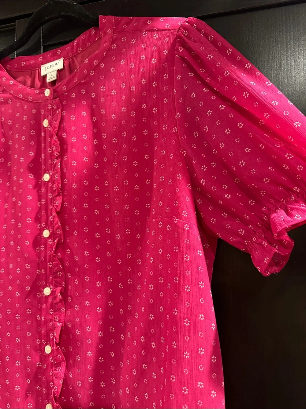 J. Crew Bright Pink Ruffle-Trim Button Front Blouse